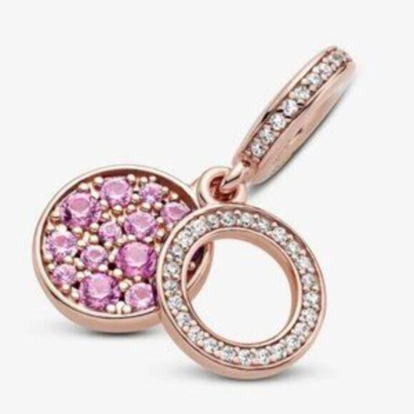 Pandora Sparkling Pink Disc Double Dangle Charm - Picture 3 of 5